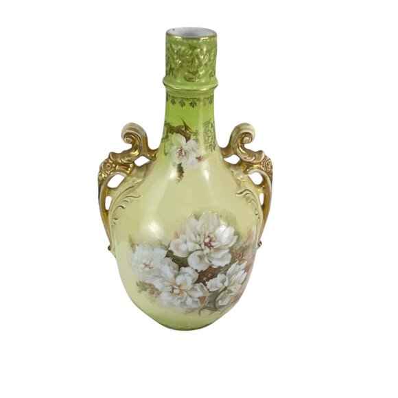 Antique Royal Saxe Germany Porcelain Vase Floral Ornate Handles Home Decor - Picture 8 of 8